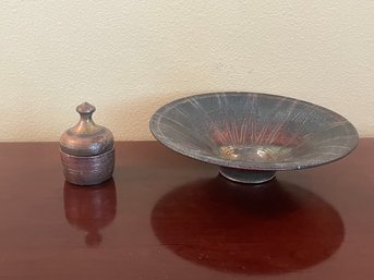 2PC Lot Of Raku Pottery Bowl, Handmade And Signed F30
