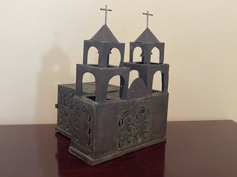 Mexican Handcrafted Aged Punched Tin Church/mission Luminaria D2