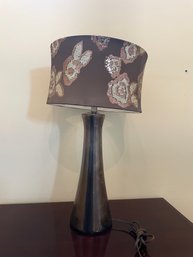 Ceramic Table Lamp With A Bronze Finish, 3 Way Switch, Silk Shade Embellished W/ Sequins, & Ball Finial D3