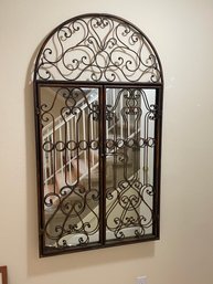 Ornate Hinged 'iron Gate' Wall Mirror With Antique Copper Finish & Arched Top D5
