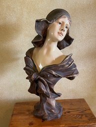 Art Nouveau Polychrome Plaster Bust Of A Young Woman After The Original By Antone Nelson B29