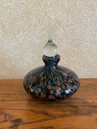 Art Deco Blown Glass Iridescent Perfume Bottle With Tall Stopper B36