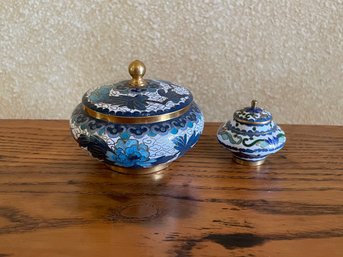 2 Cloisonne Lidded Jars Hand Made In China  B44