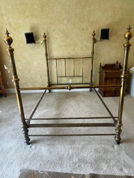 Beautiful Condition Antique Brass 4 Post Full Size Bed W/ Rails & Casters B53