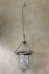 Antique Blown Glass Bell Jar/hall Lantern With Metal Collar & Chains B59