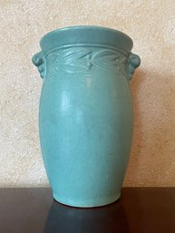 Vintage Light Green Pottery Vase W/ Leaves & Berries Motif B67