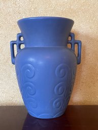 Vintage Satin Blue Pottery Vase B70