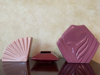 3 Retro Vintage Ceramic Vases C. 1980 Art Deco Influenced Design B82