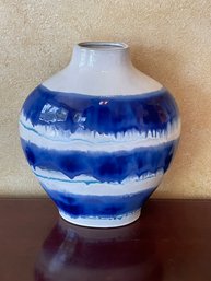 Large Blue & White Dripware Ceramic Decorative Vase B89