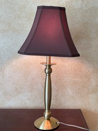 Sleek Brass Table Lamp With Brown Silk Shade & Gold Fabric Lining B95
