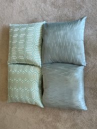 Lot Of 4 Aqua Throw Pillows Made Of Silk With Poly Fill B110