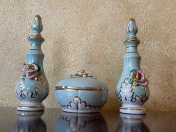 3pc Vintage Limoges Porcelain Dressing Table Set   F24