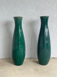 Pair Of Tall/heavy MCM Blue Green Vases D14