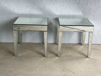 Pair Of Beveled Glass Mirror Side Tables D15