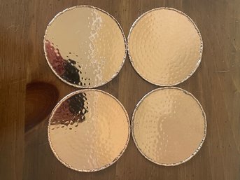 Set Of 4 Hammered Copper Drink Coasters W/ Velvet Bottoms F44