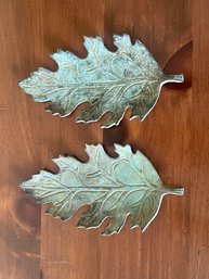 Pair Of Metal 'leaf' Trinket Dishes F56