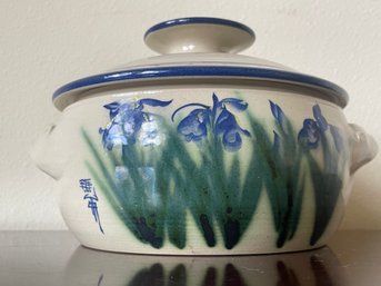 Salt Glazed Earthen Ware Tureen Hand Thrown/painted Irises K17