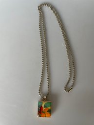 Enameled Wood Tile Necklace