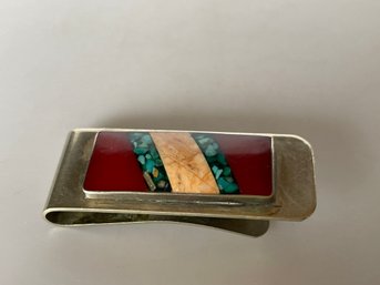 Silver, Turqoise, & Coral Money Clip