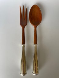 Vintage Salad Servers With Sterling Silver Handles