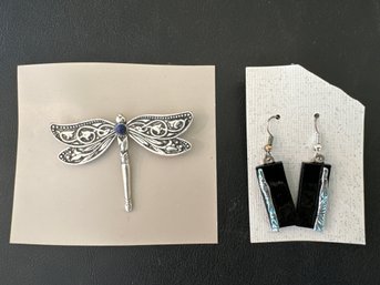 Dragonfly Pin & Earrings C132