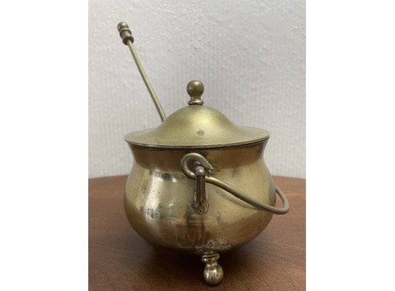 Vintage Brass Fireplace Starter Cauldron W/ Pumice Wand