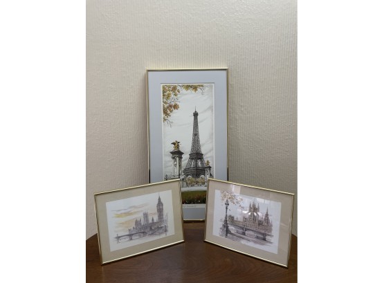 Lot Of 3 Vintage Framed  Etchings