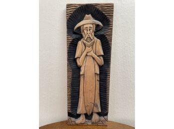 Hand Carved Plaque Of Asian Fisherman