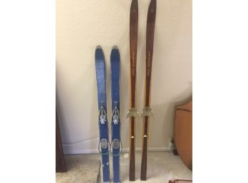 Lot Of 2 Pair Vintage Wooden Skis