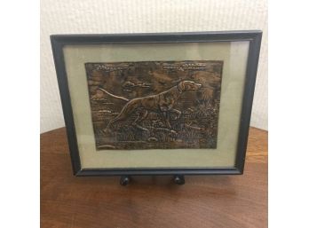 Vintage Copper Embossed Hunting Dog Scene