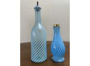 Lot Of Antique Fenton Blue Optic Swirl Bottles