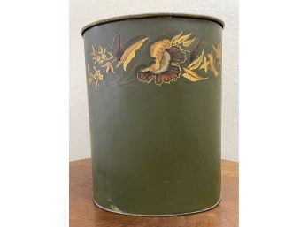 Vintage Hand Painted Tole Metal Trash Can