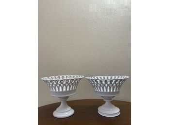 Pair Of Antique Porcelain Compote Baskets