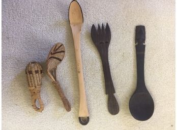 Lot Of 5  Hand Crafted African Objects