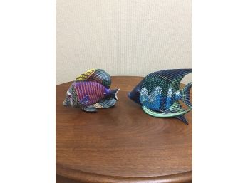 Pair Of Carved Wood Tropical Fish