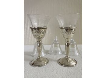 Sterling/etched Glass Cartier Cordial Glasses