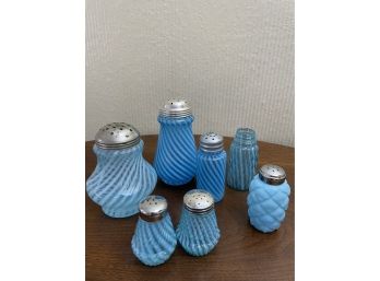 Lot Of Antique/vintage Fenton Optic Blue Swirl Glassware