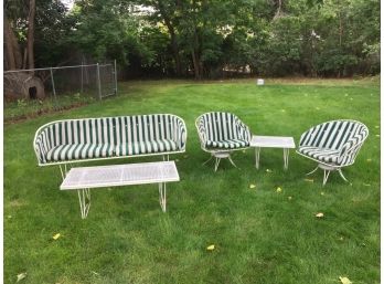 Vintage 5 Piece Patio Wrought Iron Sofa Chairs & Tables