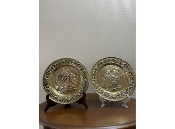 Pair Of Vintage Brass Embossed Wall Plaques