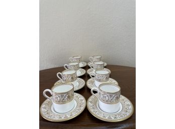 Set Of 8 Wedgwood  'gold Florentine' Demitasse Cups & Saucers