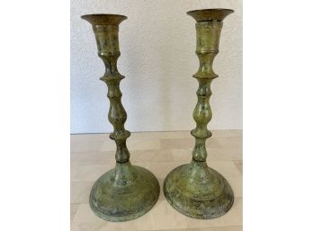 Pair Of Verdigris Candle Sticks