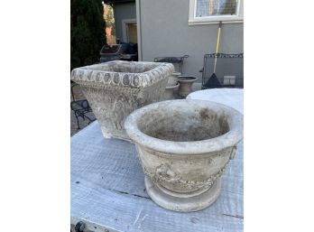 Lot  Of 2 Concrete Flower Pots