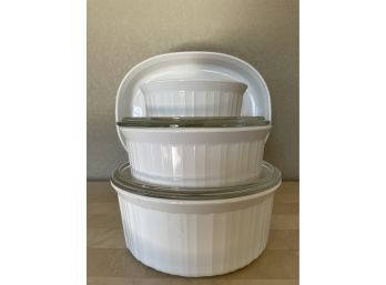 Set Of White Corning Ware Baking Dishes