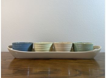 Set Of Ceramic Bowls On Tray