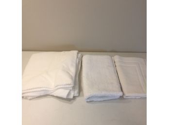 White Terry Shower Curtain  Bath Mats