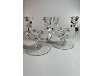 Pair Of Vintage Fostoria Glass Candle Holders