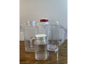 Lot Of Plastic & Glass Pitchers