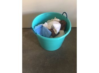 Lot Of Work Rags In Plastic Tub