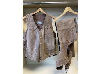 Vintage Woman's Pegasus Leather Motorcycle Vest & Chaps