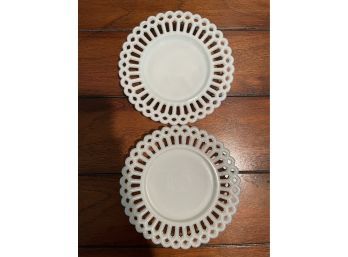 Pair Of Vintage Milk Glass Plates